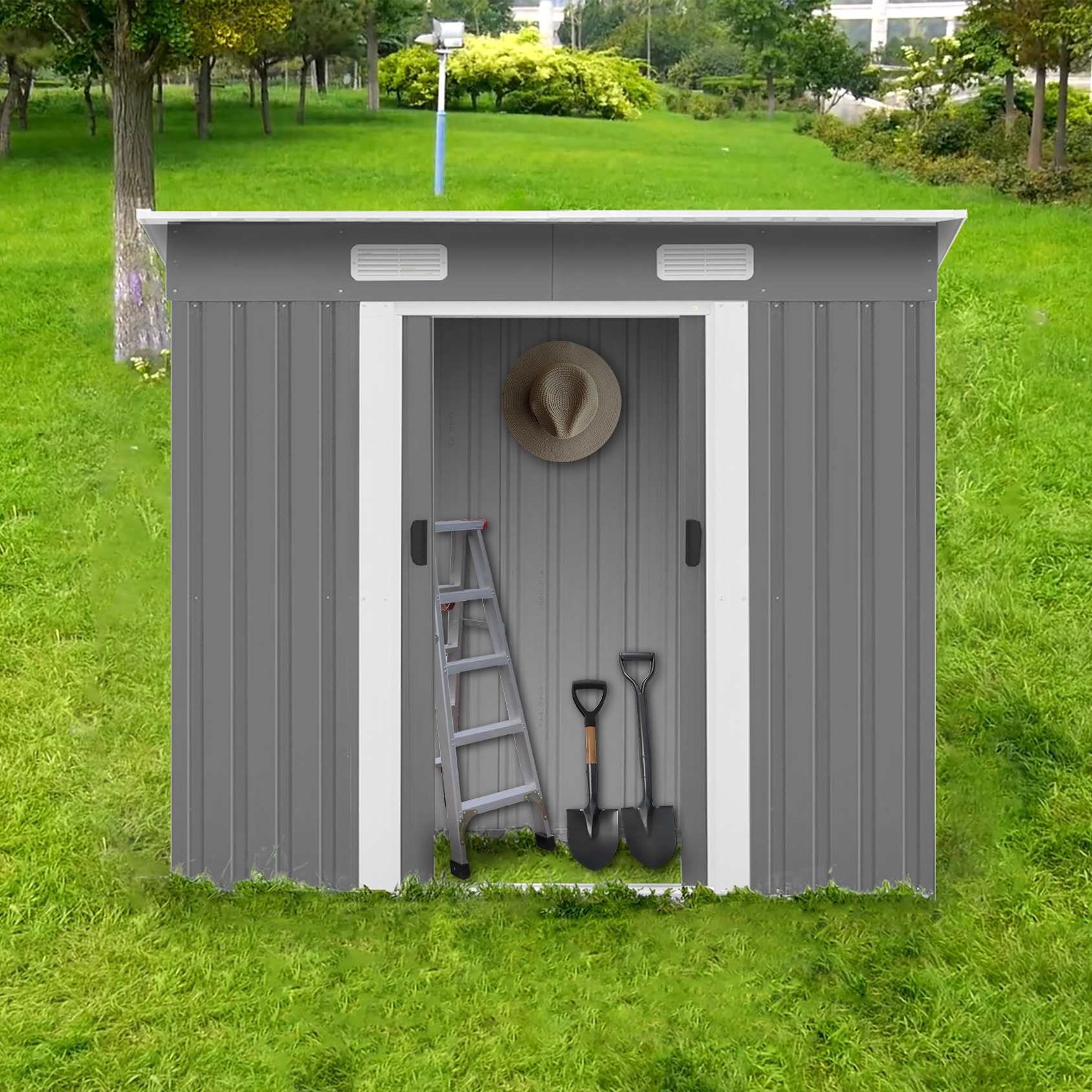 FORESTWEST 667, 6‘ x 4’ Galvanized Steel Outdoor Garden Storage Tool Shed