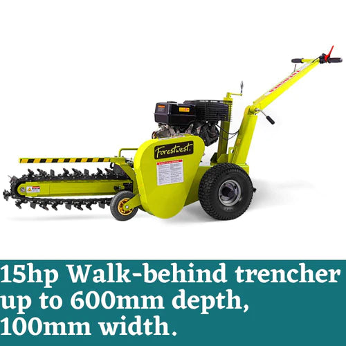 600mm (23.6") Walk Behind Trencher 15HP Petrol Ditch Digger BM689 - Forestwest