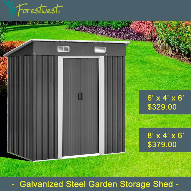 FORESTWEST 668, 8‘ x 4’ Galvanized Steel Outdoor Garden Storage Tool Shed - Forestwest